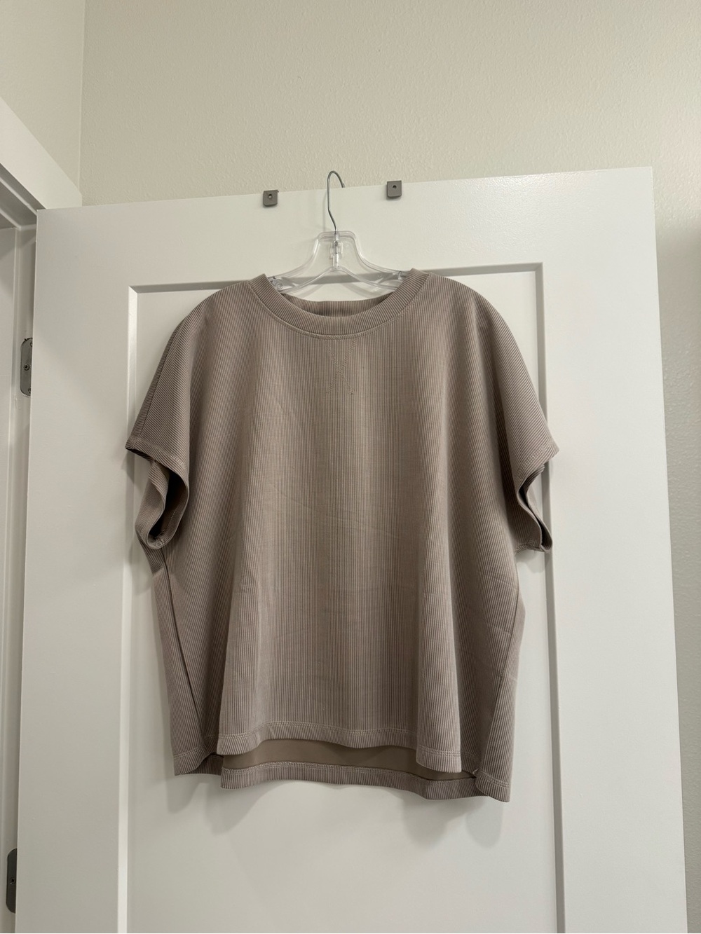 Danskin Ribbed Short-Sleeve Top in Taupe